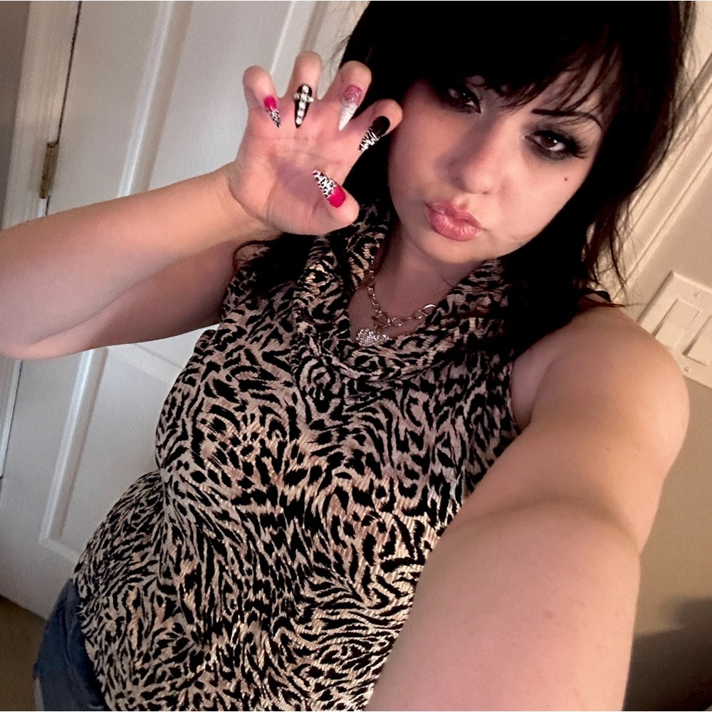 animal print cowl neck tank top